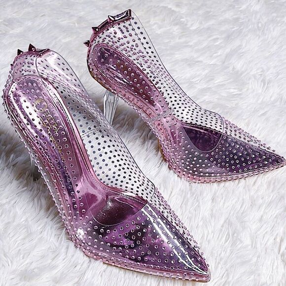 Olivia Ferguson Transparent Rhinestone Pumps Barbie pink Clear Transparent Cinde - Picture 2 of 9